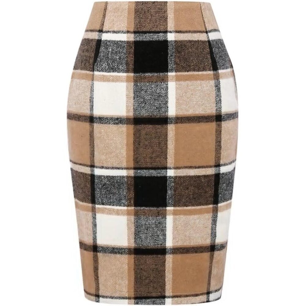 Stylish High Waist Plaid Wool Skirt for Women - Perfect for Fall and Winter